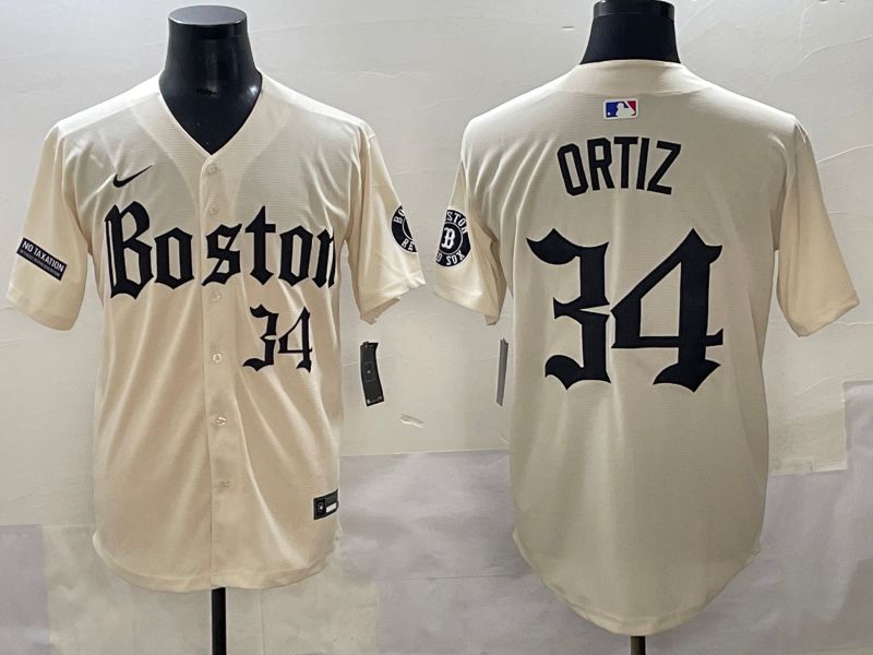 Men 2025 Boston Red Sox #34 Ortiz Cream Five generations Joint Name Nike MLB Jersey style 12->boston red sox->MLB Jersey
